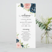 Elegant Navy and Blush Pink Floral Wedding Programma (Staand voorkant)