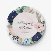 Elegant Navy and Blush Pink Florals Wedding Papieren Bordje (Voorkant)