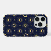 Elegant Navy and Gold Celestial Moon & Sun Pattern (Verso Horizontal)