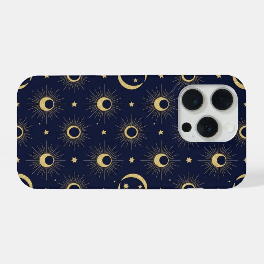 Elegant Navy and Gold Celestial Moon & Sun Pattern (Verso Horizontal)