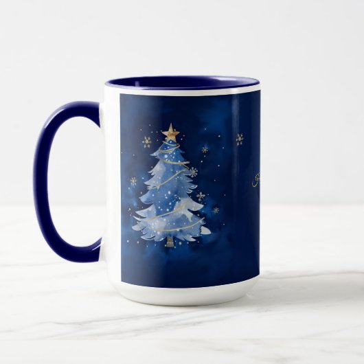 Elegant Navy and Gold Christmas Tree Personalized  Mok (Links)
