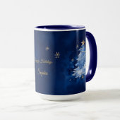 Elegant Navy and Gold Christmas Tree Personalized  Mok (Voorkant rechts)