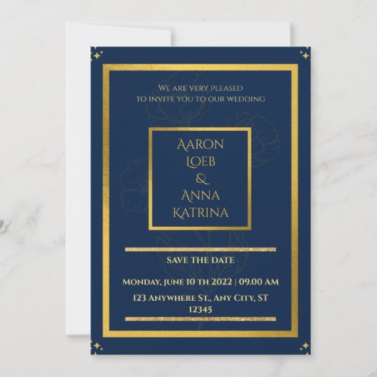 Elegant Navy and Gold Decorated Kaart (Voorkant)