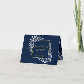 Elegant Navy and Gold Floral Wedding Folded  Bedankkaart