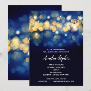 Elegant Navy and Gold Quinceañera Birthday Kaart