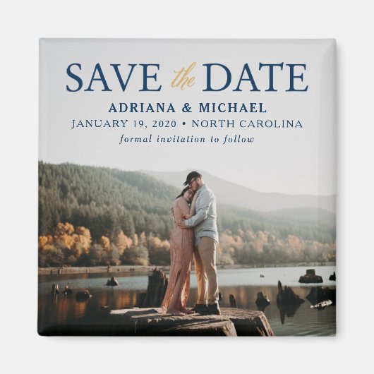 Elegant Navy and Gold Save the Date Wedding Aimant (Devant)