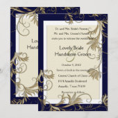Elegant Navy and Gold Wedding Invitations Kaart (Voorkant / Achterkant)