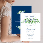 Elegant Navy and White Floral Wedding Kaart