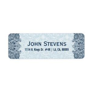 Elegant Navy & Baby Blue Floral Paisley Lace Etiket