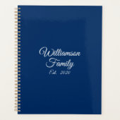 Elegant navy blauw aangepaste script naam datum bu planner (Voorkant)