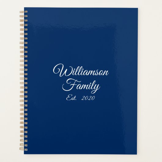 Elegant navy blauw aangepaste script naam datum bu planner (Voorkant)