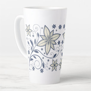 Elegant Navy Blauw Bloempatroon Latte Mok