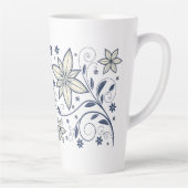 Elegant Navy Blauw Bloempatroon | Latte Mok (Rechts)