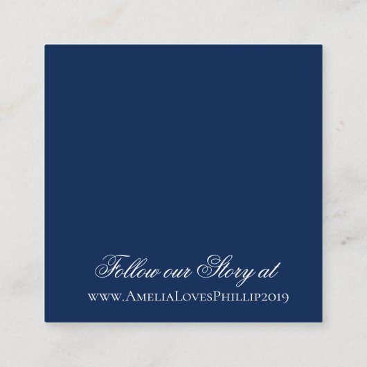 Elegant Navy Blauw en Wit Bruiloft Details Kaart (Achterkant)
