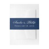 Elegant Navy Blauw en Wit Bruiloft Nodigen Bands Uitnodigingen Wikkel (Voorkant Voorbeeld)