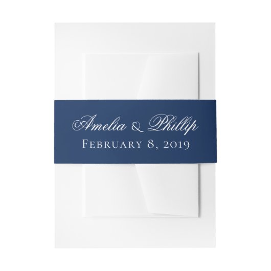 Elegant Navy Blauw en Wit Bruiloft Nodigen Bands Uitnodigingen Wikkel (Voorkant Voorbeeld)
