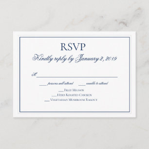 Elegant Navy Blauw en Wit Bruiloft RSVP Kaartje