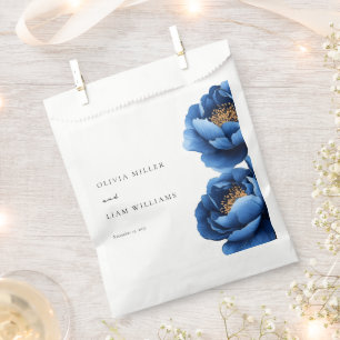 Elegant Navy Blauw Goud Bloemen Bruiloft Bedankzakje