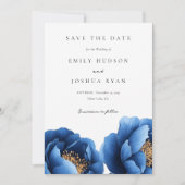 Elegant Navy Blauw Goud Bloemen Bruiloft Save The Date (Voorkant)