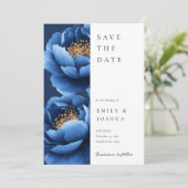 Elegant Navy Blauw Goud Bloemen Bruiloft Save The Date (Staand voorkant)