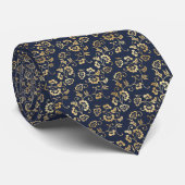 Elegant Navy Blauw Goud Bloemen Stropdas (Opgerold)