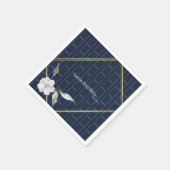 Elegant Navy Blauw Goud Lijst Mini Bloemen Bruilof Servet (Hoek)