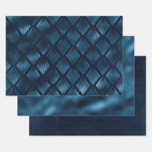 Elegant Navy Blauw Goud Metaal Kunst Deco Inpakpapier Vel