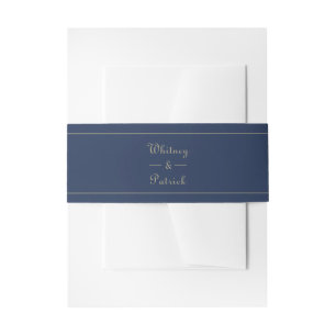 Elegant Navy Blauw & Goud Script bruiloft uitnodig Uitnodigingen Wikkel