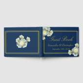 Elegant Navy Blauw Goud Script Wit Rozen Bruiloft Gastenboek (Volledig)