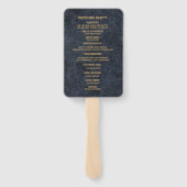 Elegant Navy-blauw Gouden Trouwprogramma Handwaaier (Achterkant)