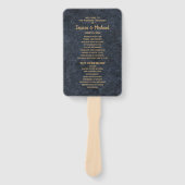 Elegant Navy-blauw Gouden Trouwprogramma Handwaaier (Voorkant)