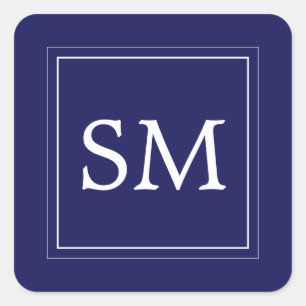 Elegant Navy Blauw Wit Monogram Bruiloft Vierkante Sticker