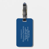 Elegant Navy Blauw Wit Monogram Script Naam Bagagelabel (Achterkant verticaal)