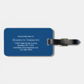 Elegant Navy Blauw Wit Monogram Script Naam Bagagelabel (Achterkant horizontaal)
