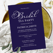 Elegant Navy Blauw Wit Script Bruids Tea Party Kaart