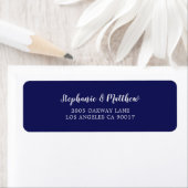 Elegant Navy Blauw Wit Script Bruiloft Etiket (Insitu)
