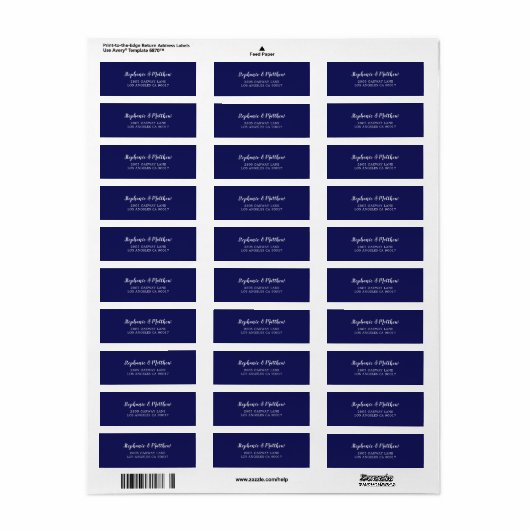 Elegant Navy Blauw Wit Script Bruiloft Etiket (Full Sheet)