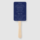 Elegant Navy Blauw & Wit Script bruiloft programma Handwaaier (Achterkant)