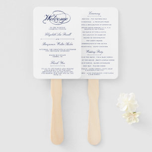 Elegant Navy Blauw & Wit Script bruiloft programma Handwaaier