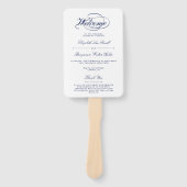 Elegant Navy Blauw & Wit Script bruiloft programma Handwaaier (Voorkant)