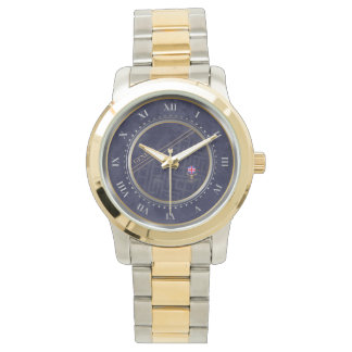 Elegant Navy-Blauw Zilver & Goud Metaal Horloge