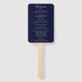 Elegant Navy Blauw & Zilver Script Trouwprogramma Handwaaier (Achterkant)