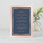 Elegant Navy Blauwe Blush en Gouden Trouw Kaart (Staand voorkant)