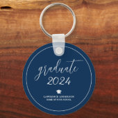 Elegant Navy Blue Afstuderen 2024 Afstuderen Sleutelhanger (Voorkant)