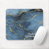 Elegant Navy Blue Agate Geode Marble Monogram Muismat (Met muis)