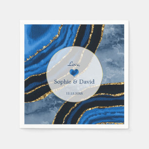 Elegant Navy Blue Agate Gold Marble Wedding Servet