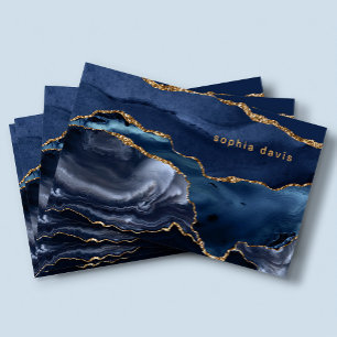 Elegant Navy Blue Agate met Faux Gold Visitekaartje