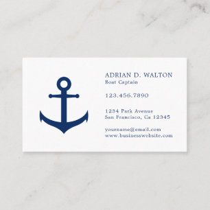 Elegant Navy Blue Anchor Simple Nautical Visitekaartje