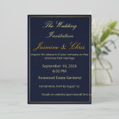 Elegant Navy Blue and Gold Foil Wedding Invitation (Debout devant)