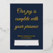 Elegant Navy Blue and Gold Foil Wedding Invitation (Verso)